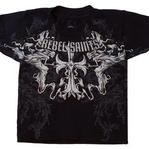 NWT AFFLICTION Rebel Saints Black T-Shirt Short Sleeve Toddler Skull Biker